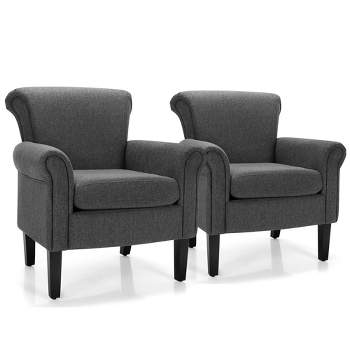 Costway Set of 2 Upholstered Fabric Accent Chairs w/ Rubber Wood Legs Dark Gray\Light Gray