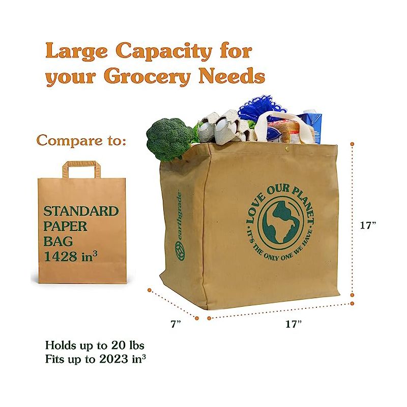 EARTHGRADE Reusable Grocery Shopping Bag Sustainable & Eco Friendly Washable Paper Totes with Cotton Canvas Handles & Durable Seams (Standard), 6 of 12