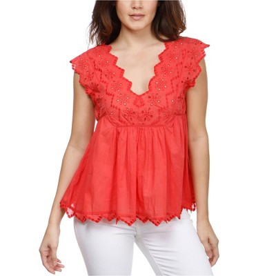 Lucky Brand Womens Eyelet Peasant Blouse