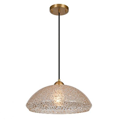 LLHZSY 14 1/2" Pendant Ceiling Light Fixture with Curved Gold Powder Orange Peel Glass Shape