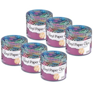 Charles Leonard Vinyl Coated Paper Clips, Jumbo Size, Assorted Colors, 200 Per Pack, 6 Packs - 1 of 3