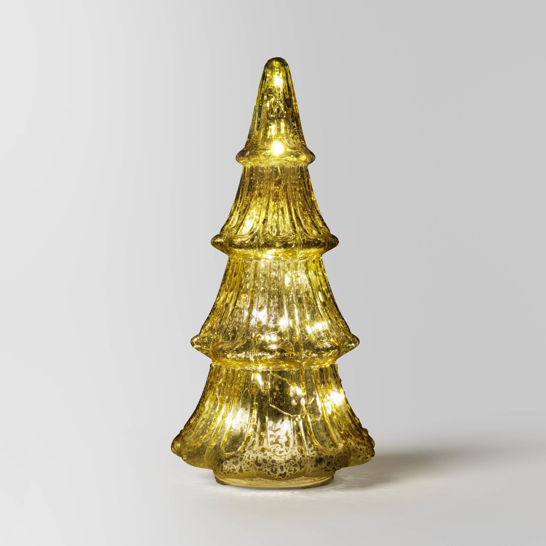 12" Christmas Mercury Lit Glass Tiered Tree Decor Champagne - Wondershop™