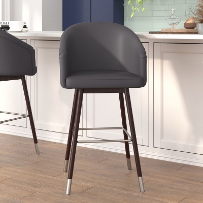 Adjustable Gray Leather & Walnut Metal Barstool 30"H