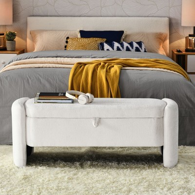 Oval Ottoman Storage Bench,Shoe Changing Stool,Chenille Fabric Bench with Large Storage Space for the Living Room,Entryway and Bedroom-Cuddlewood