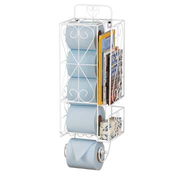 Collections Etc Wall Mounted Bath Tissue and Magazine Holder White