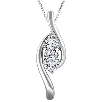 Pompeii3 Forever Us Two Stone Diamond Pendant 3/8 Carat 10K White Gold & 18" Chain