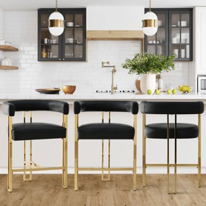 Modern Counter Barstools With Faux Leather,Counter Height Chairs Set Of 3,MidBar With Curved Armrest & Gold Metal Legs,Kitchen Island-Tanpinhause - 1 of 4