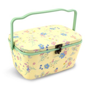 Dritz Large Oval Sewing Basket Yellow Floral: Organizer & Storage Case, Polypropylene, 12"x9"x6.5", Sewing Kit - 1 of 4