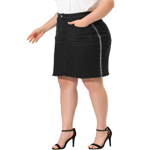 Black denim pencil skirt hotsell plus size