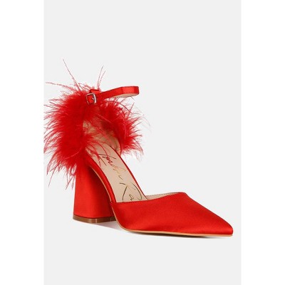 Palmetta Fur Detail Block Heel Sandals