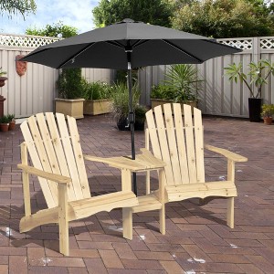 FONTOI Adirondack Chairs, Adirondack Chairs for Two, Outdoor Backyard Chair Set with Table and Umbrella Hole for Garden, Brown, 70"*36.25"*34.25" - 1 of 4