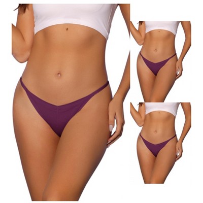 Allegra K Women's V-waisted Underwear Ruched Invisibles Breathable No Trace Thongs 3 Packs