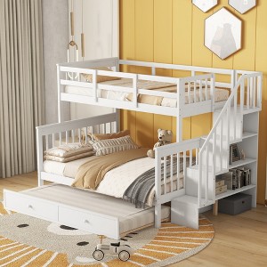 YOOCOZZ Twin-Over-Full Wood Bunk Bed with Twin Size Trundle,Storage and Guard Rail for Bedroom, Dorm - 1 of 4