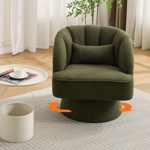 Modern Swivel Barrel Accent Chair, 360° Teddy/Velvet Fabric Upholstered Armchair with Striped Backrest & Plush Padding, Comfy Round Lounge Chair - 1 of 4