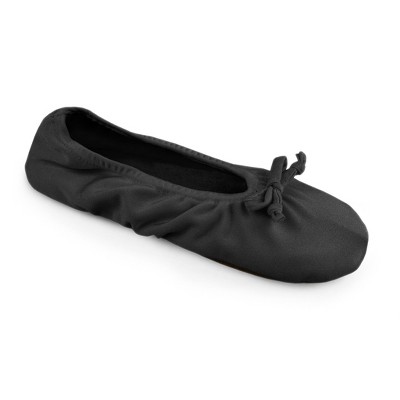 Softones By Muk Luks Women's Stretch Satin Ballerina Slipper - Black ...