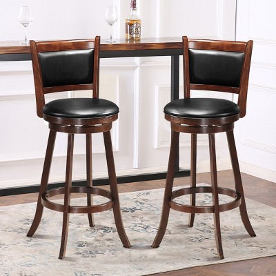 Espresso Swivel Bar Stool with Leather Cushion and Wood Frame
