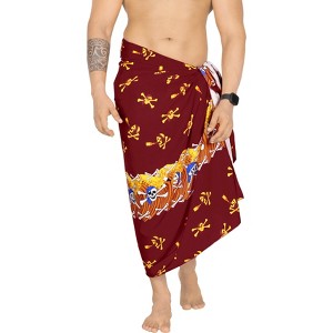 LA LEELA Men's Pirates Sarong Wrap Pareo Caribbean Pirates Swim Trunk Swimwear Full Beach Wraps for Men One Size Skull Crossbones,Blood Red - 1 of 4