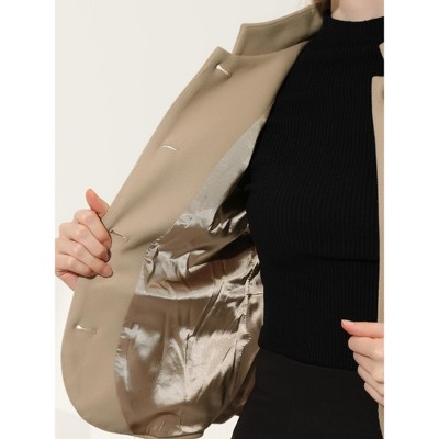 Allegra K Women's Stand Collar Pocket Single Breasted Long Sleeve Short Coat Jacket Large Khaki — фото 5