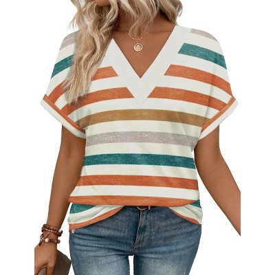 Womens Summer Tops V Neck Outfits Clothes Short Dolman Sleeve Blouses 2025 Fashion Shirts