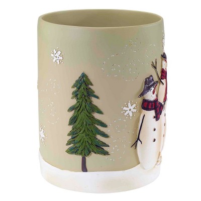 Beige Resin Snowmen Gathering Wastebasket