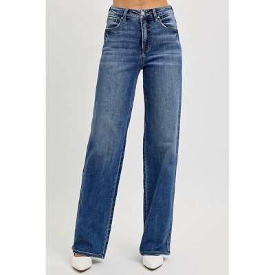 Women's High Rise Tummy Control Wide Baggy Jeans - RISEN