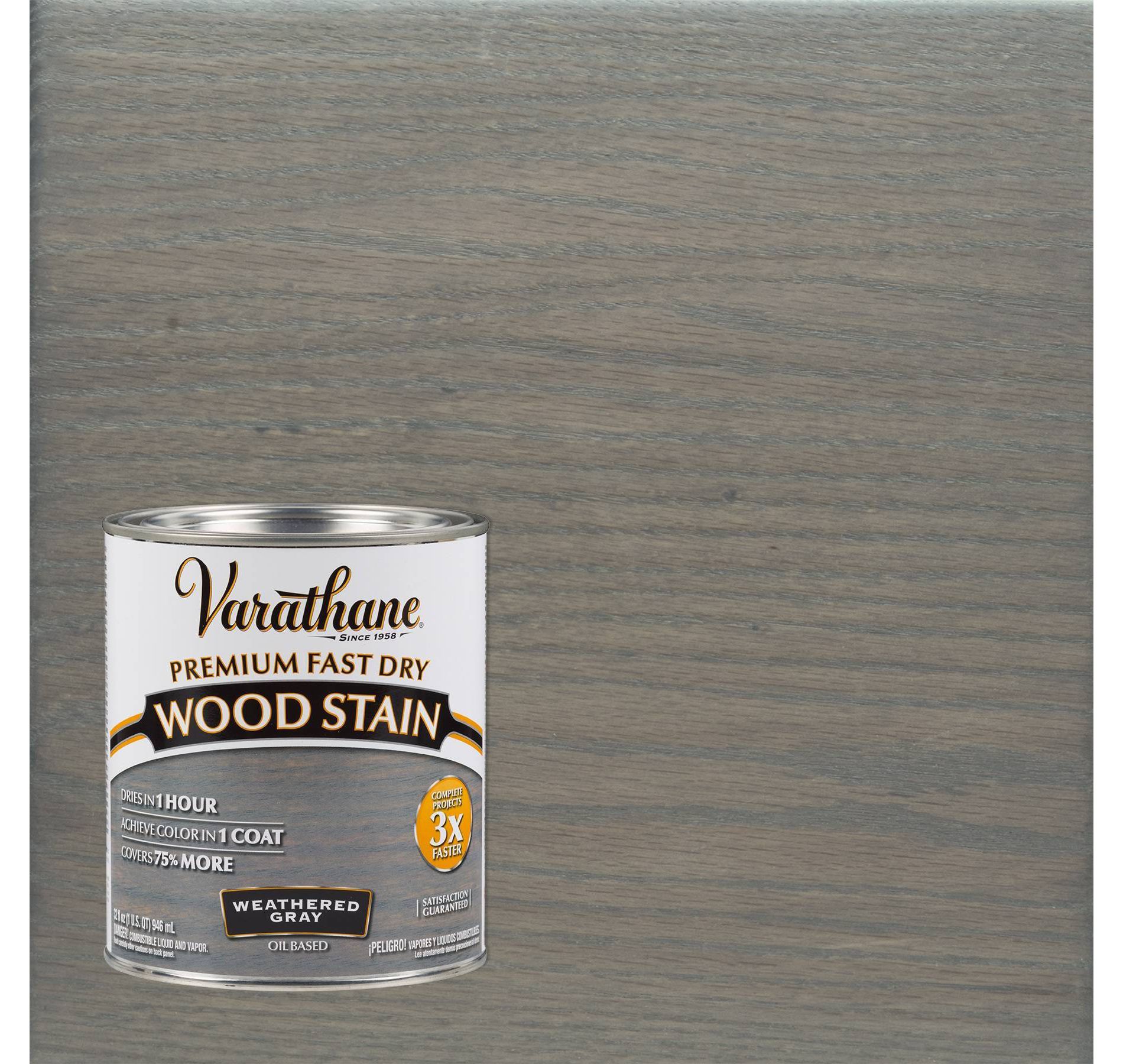 Rust-Oleum 2pk Varathane Premium Fast Dry Wood Stain Quart Weathered Gray: Interior Oil-Based, 275 Sq Ft Coverage