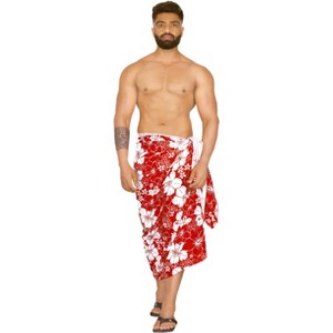 LA LEELA Men's Sarong Bath Swim Pareo Aloha Wrap One Size Red - 1 of 4