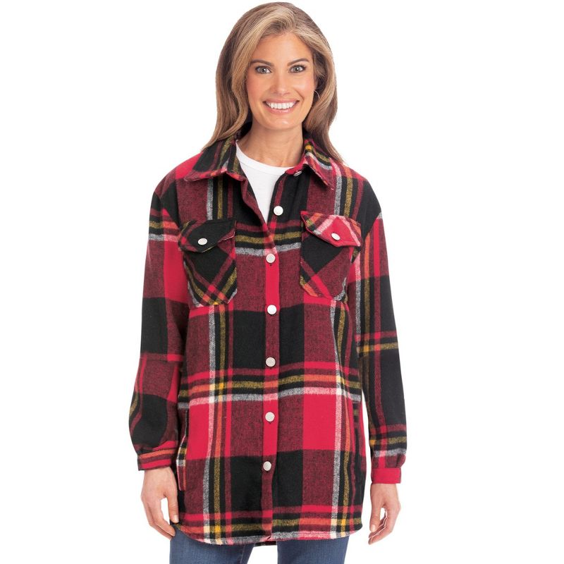Collections Etc Ladies Flannel Button Front Shirt Jacket, 3 of 5
