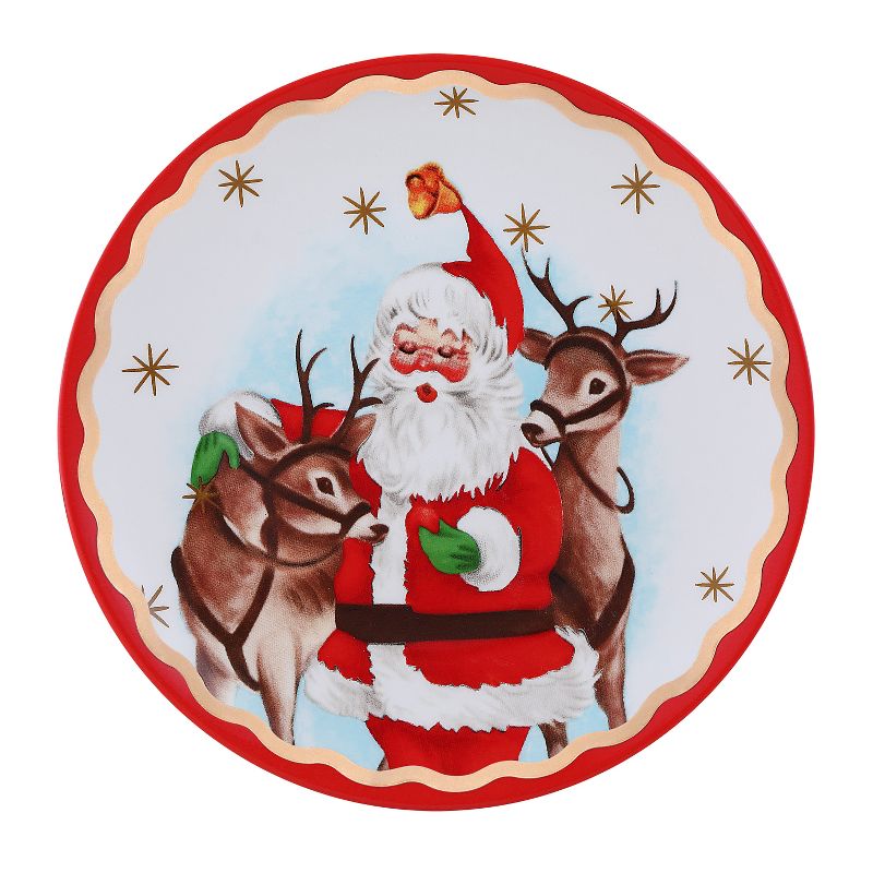 Mr. Christmas 90th Anniversary Collection - 8" Set of 4 Ceramic Gold Trimmed Santa Plates, 5 of 8