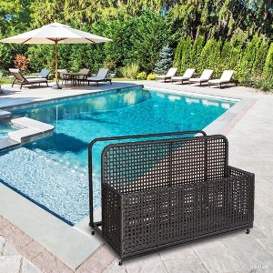 Premium Wicker Poolside Storage Organizer with Wheels – Large Outdoor Basket for Pool Floats, Toys & Towels – Weather-Resistant PE Rattan - 1 of 4