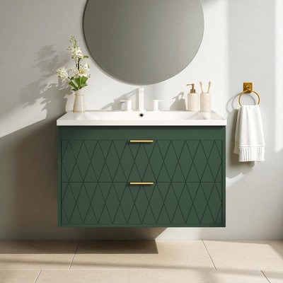 30" Wall Mounted Bathroom Vanity with Resin Sink, Floating Bathroom Cabinet with 2 Soft-Close Drawers, Compact Storage