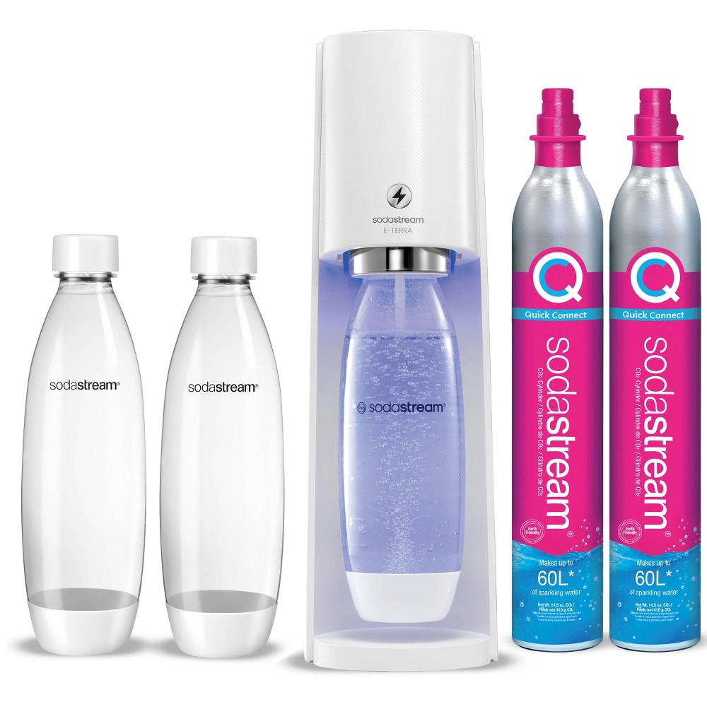 SodaStream E-Terra Bundle with Extra CO2 Cylinder and Carbonating Bottles White