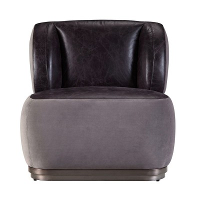 Antique Slate and Gray Leather Metal Accent Chair with Ottoman