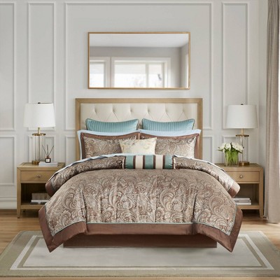 King Blue and Brown Paisley Cotton Jacquard Bed in a Bag Set