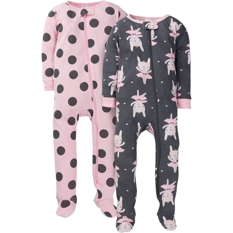 Gerber Baby and Toddler Girls' 2-Pack Snug Fit Footed Cotton Pajamas, 4 of 6