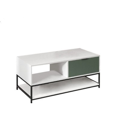 Watson White and Green Rectangular Wood Coffee Table with Storage