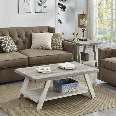Athens Weathered Gray and Beige 3-Piece Wood Coffee Table Set