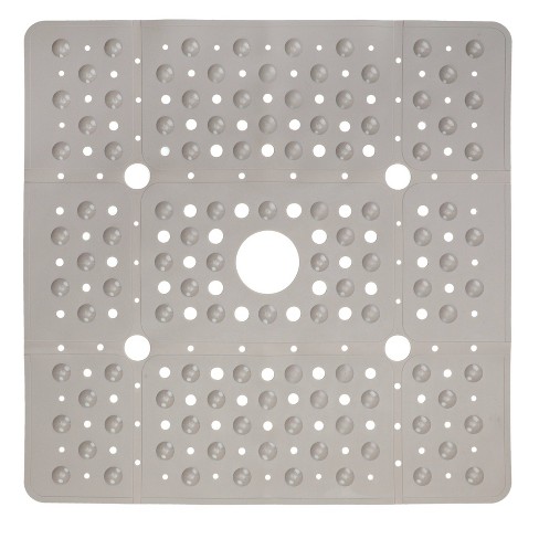 Templeton Home Square Shower Stall Mat, Center Cut Hole, Non Slip Texture, Suction Cups