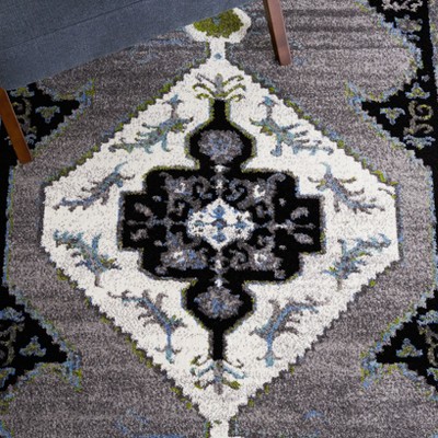 Elegant Gray Square Synthetic Heirloom 4' x 6' Area Rug