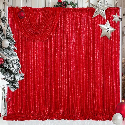 Wikineon Red Sequin Backdrop Curtain : Christmas Backdrops 2 Panels Shiny Backdrop Drapes Red Glitter Curtains for Birthday Background Decoration