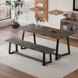 Famapy Modern Dining Table & Bench Set: Wave - Shaped Wood - Like Top, Sturdy Metal Legs – Elevate Dining Spaces - 1 of 4