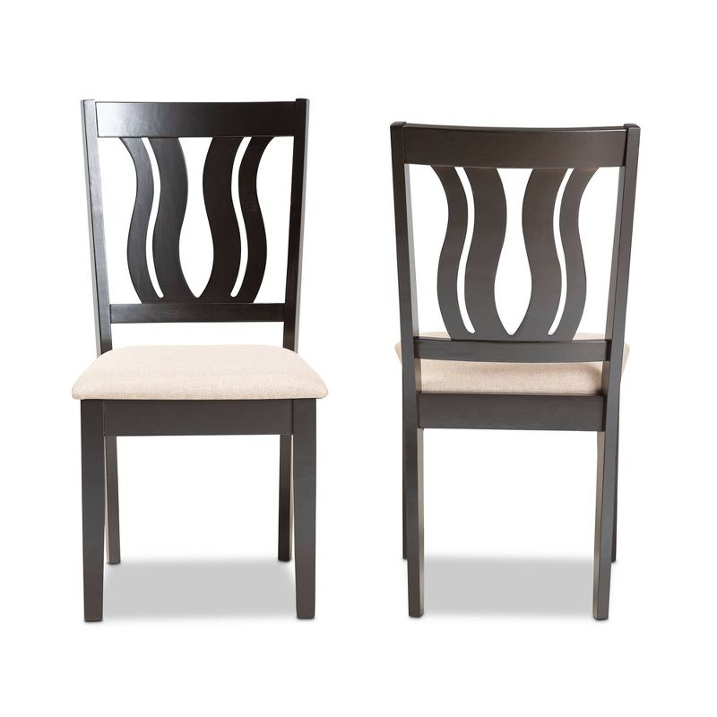 2pc FentonFabric and Wood Dining Chairs Set Brown - Baxton Studio: Upholstered, Geometric Back Design, 3 of 9