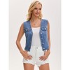 INSPIRE CHIC Women's Denim V Neck Western Button Up Sleeveless Cropped Jean Waistcoat - 2 of 4
