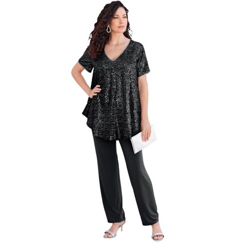 Roaman's Women's Plus Size Petite Three-piece Lace Duster & Pant