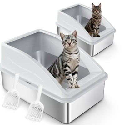 Stainless Steel Litter Box with Lid, XL Enclosed Cat Litter Box for Large Cats & Multi-Cat Households, High-Sided Anti-Leakage Design(2-Pack)