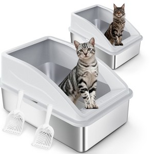 Stainless Steel Litter Box with Lid, XL Enclosed Cat Litter Box for Large Cats & Multi-Cat Households, High-Sided Anti-Leakage Design(2-Pack) - 1 of 4