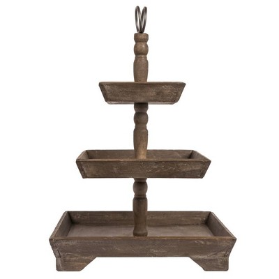 Brown Wooden 3-Tier Decorative Tray