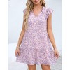 Women's Babydoll Mini Dress Summer V Neck Flutter Sleeve Boho Floral Flowy Shift Short Dress - 4 of 4