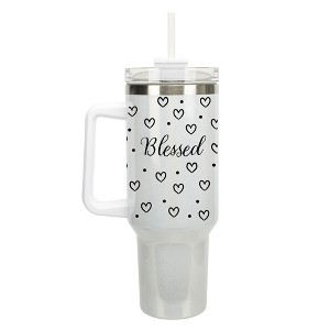 Elanze Designs Blessed Hearts Polka Dots 40 oz. Stainless Steel, Large Water Bottle Coffee Mug, Spill & Leak Resistant, Thermal Travel Tumbler with - 1 of 1