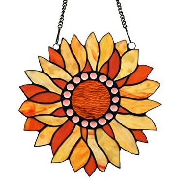 CHLOE Lighting SUNDANCE Tiffany-style Floral Stained Glass Window Panel 11Inch Height